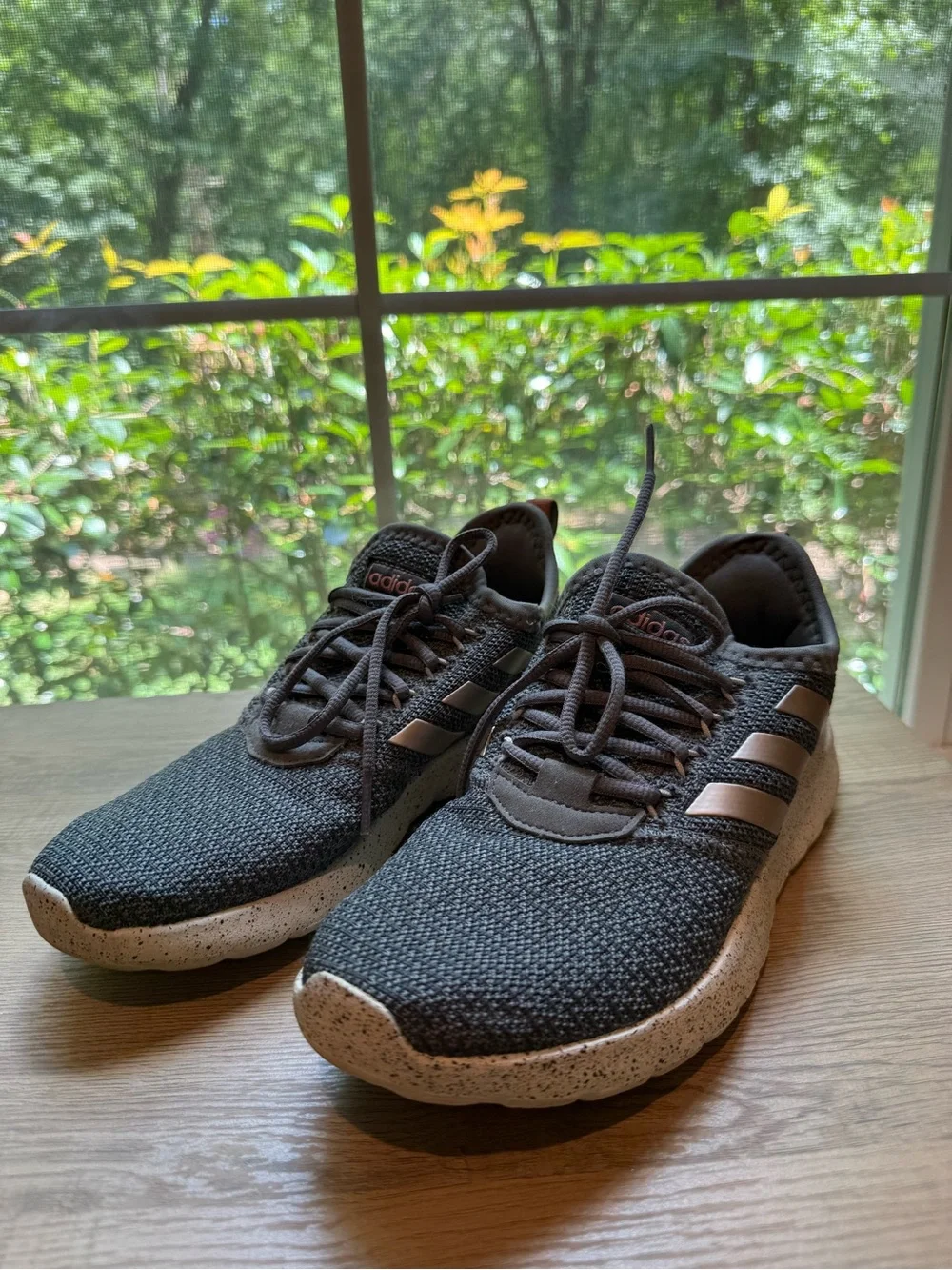 Adidas Gray Knit Runner with Speckled White Sole